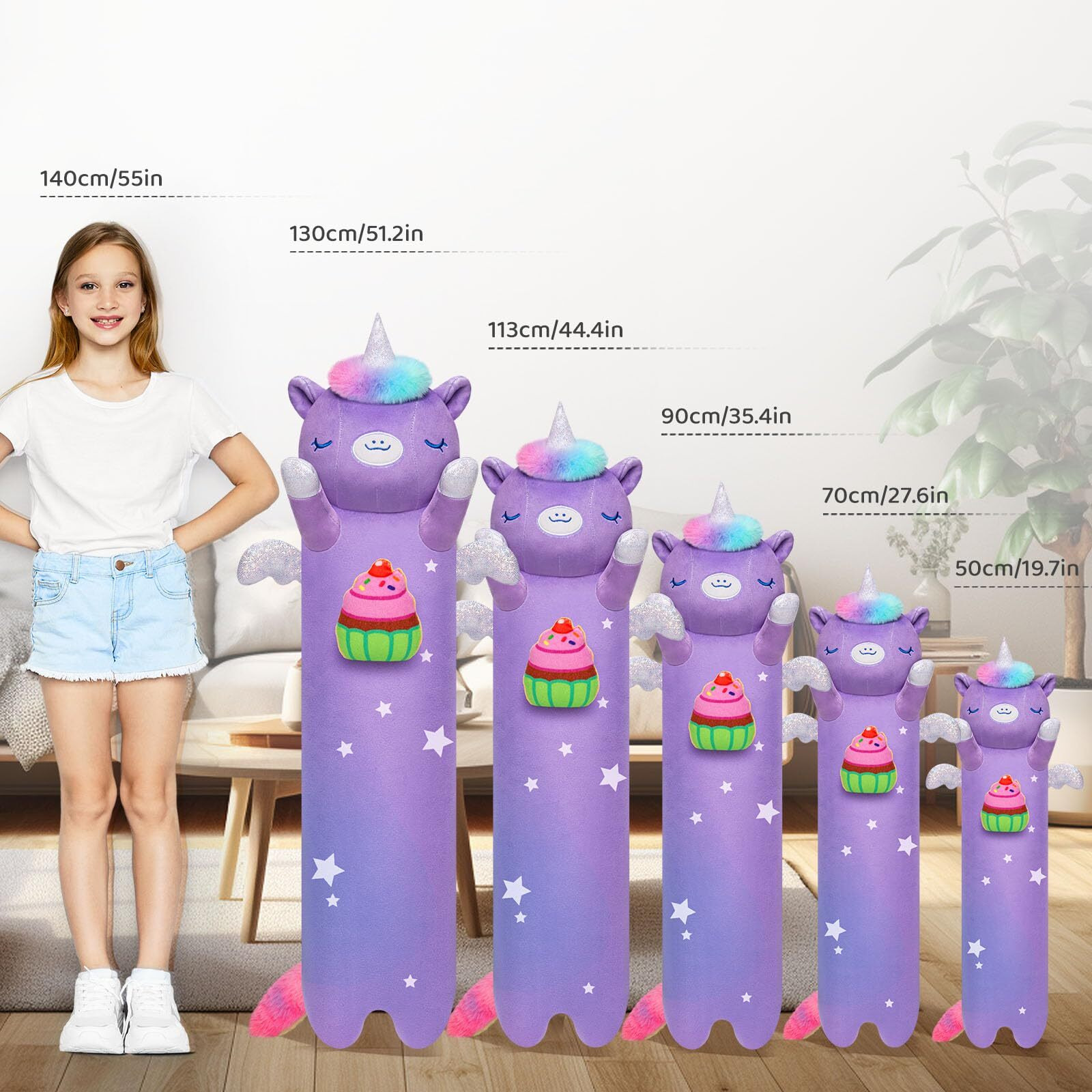 Long Unicorn Plush Body Pillow - Cute Unicorn Plushies Soft Stuffed Animal, Extra-Long Cuddle Pillow, Gift For Kids & Girls 20"" (Small)