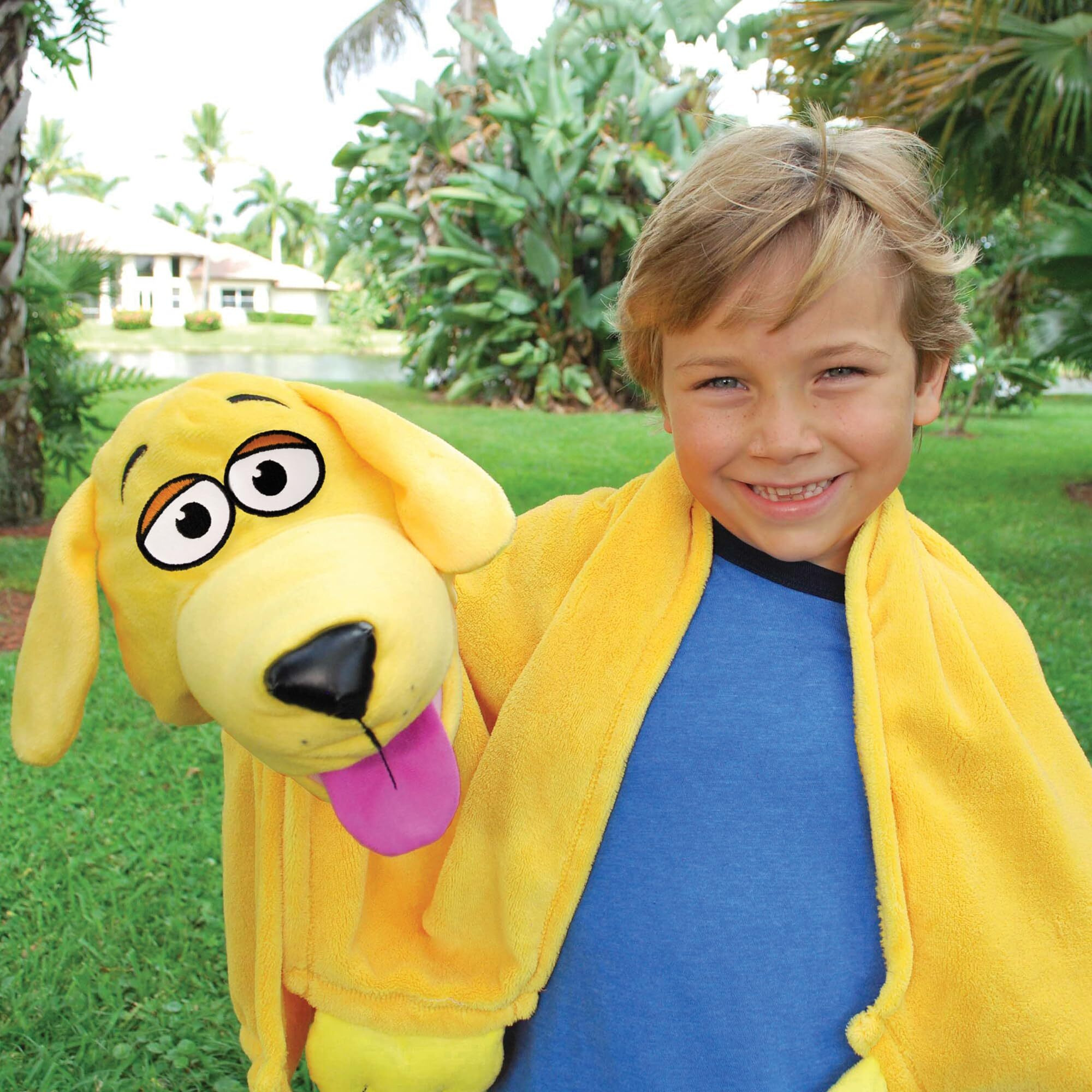 Cuddleuppets Dog - Yellow - 2-In-1 Plush Puppet & Blanket, Soft Animal Character, Play All Day & Cuddle All Night, Kids Companion, Machine Washable