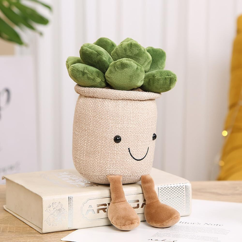 Xzjmy 1Pack Succulents Plush Toy,Potted Plant Stuffed Plush Pillow Decoration,Cute Plants Plush Toy, Plush Toys Gift For Kids Girls (Khaki,Succulents)