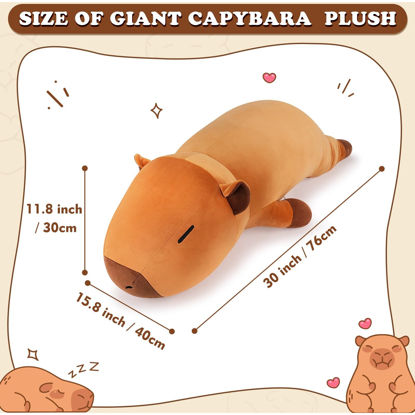 30'' Giant Capybara Plush Stuffed Animal- Capybara Plush Pillow Plushies, Large Sleeping Capybara Plush Toy, Cute Hugging Capybara Stuffed Animal, Birthday Gifts For Kids Girls Boys