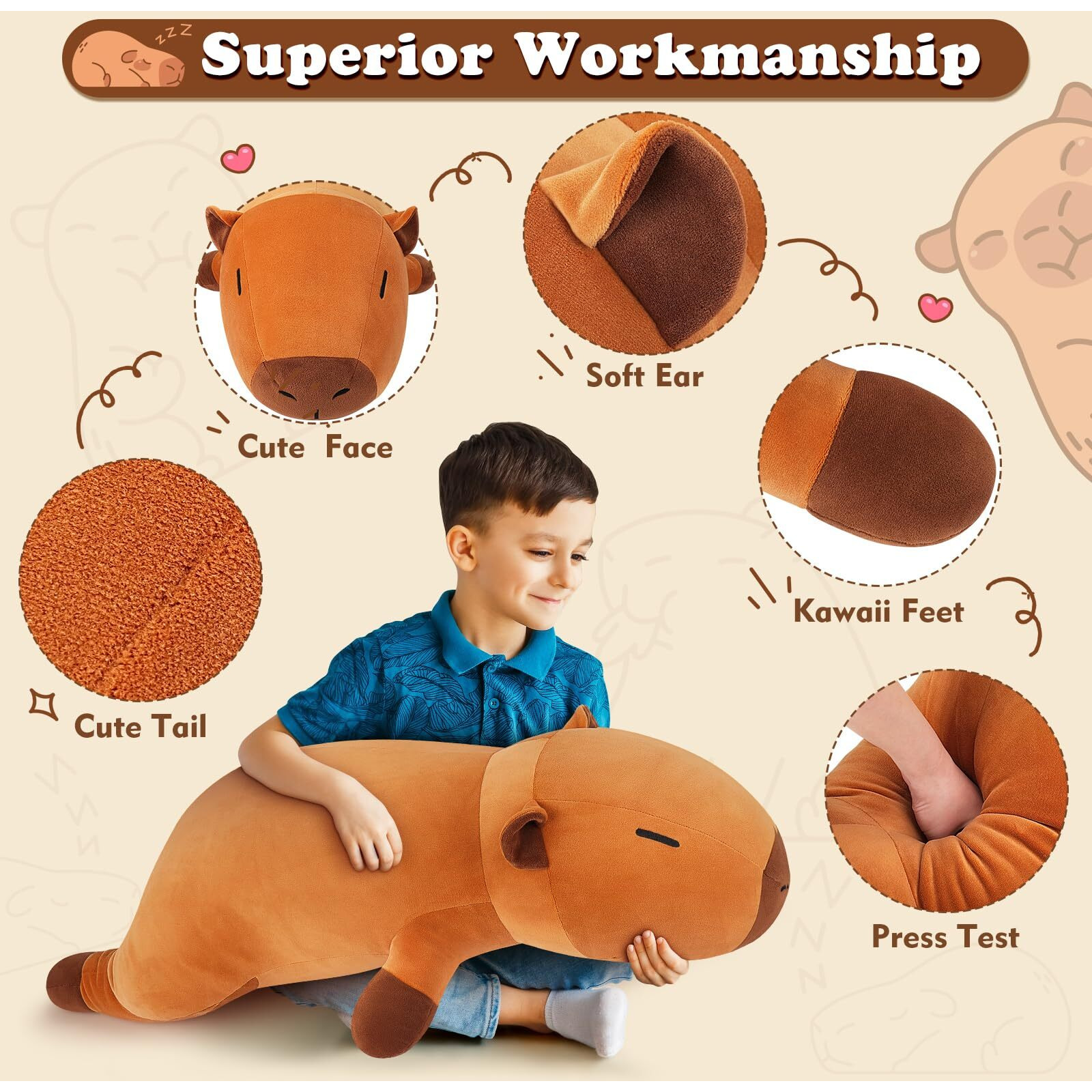 30'' Giant Capybara Plush Stuffed Animal- Capybara Plush Pillow Plushies, Large Sleeping Capybara Plush Toy, Cute Hugging Capybara Stuffed Animal, Birthday Gifts For Kids Girls Boys