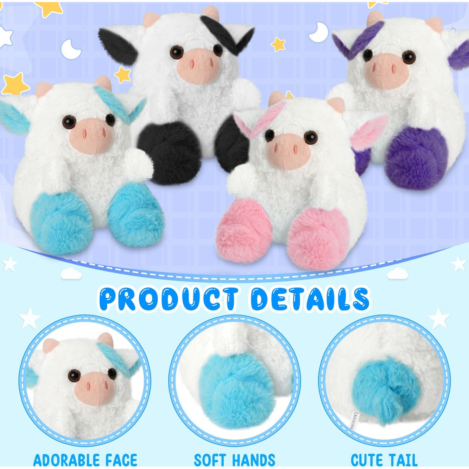 Reuclothim Cute Cartoon Cow Plush Pillow Toy, Blue
