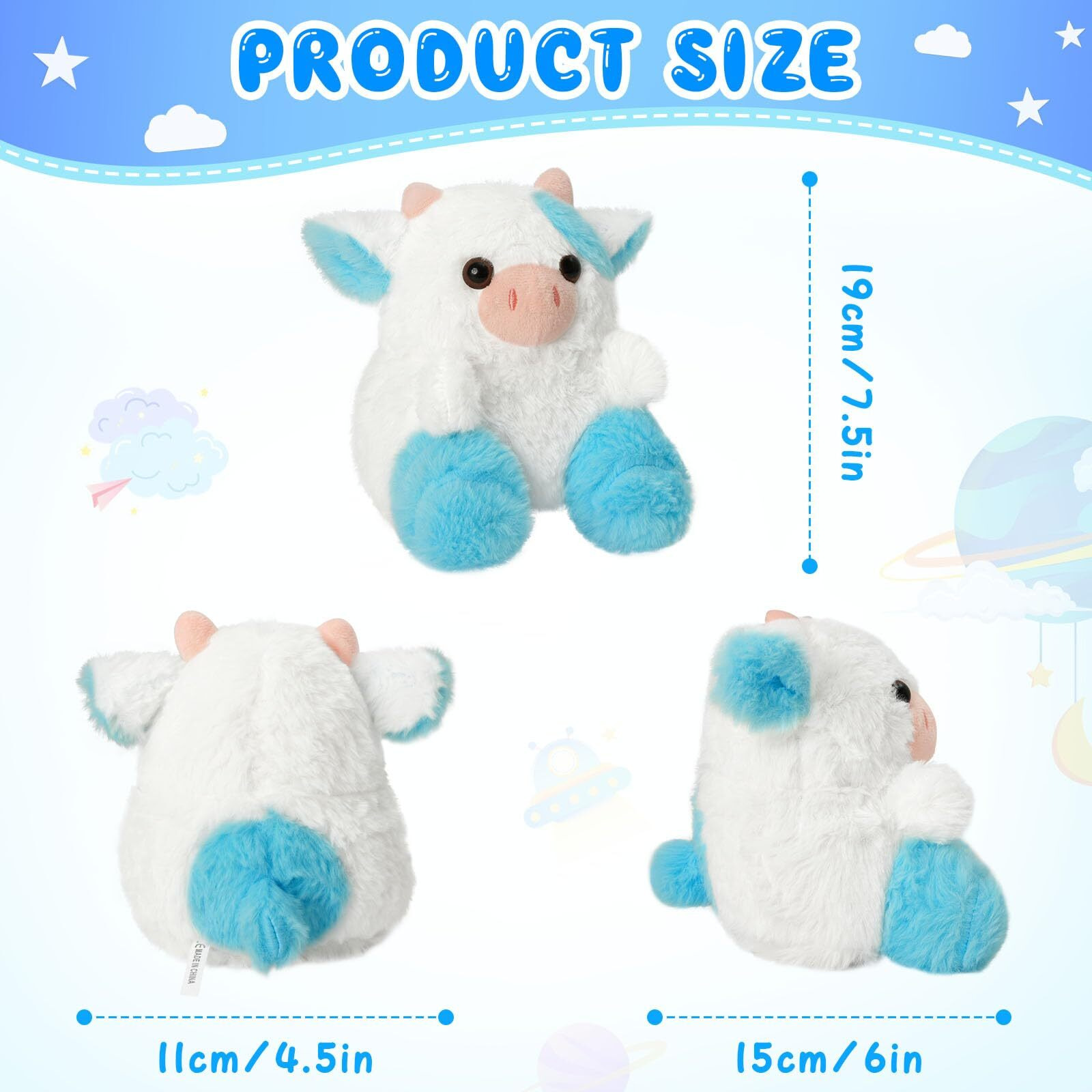 Reuclothim Cute Cartoon Cow Plush Pillow Toy, Blue