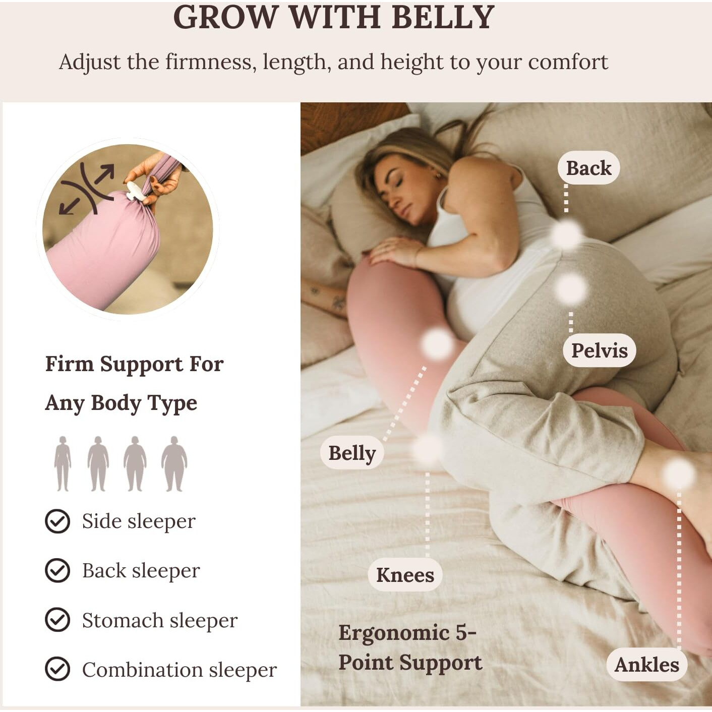 Cuddobaby Pregnancy Pillow 5-In-1 Cooling Cover, Adjustable Firmness Patented Lock Design, Turn Into O-Shape Nursing Pillow, 5-Point Full Body Support, Maternity Pillow With Travel Bag - Blue