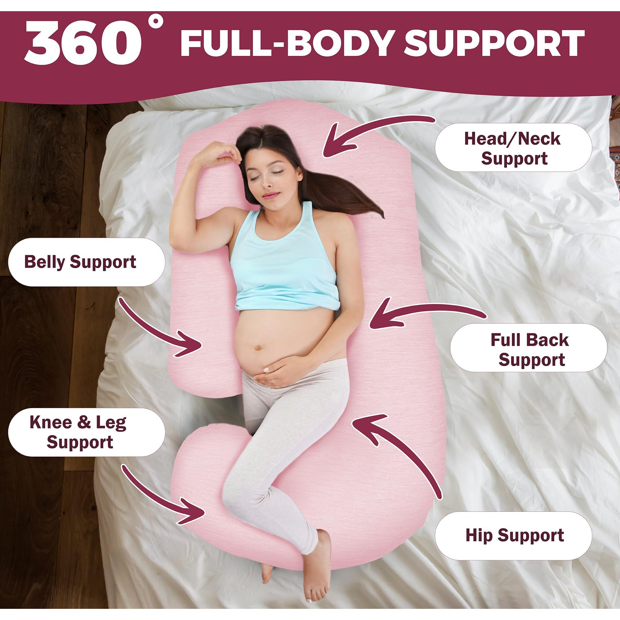 Pillani Pregnancy Pillows For Sleeping - V C U Shaped Full Body Pillow With Removable Cover, 57Inch Cooling Maternity Pillow For Pregnant Women, Support For Back Belly Legs Hip - Pregnancy Must Haves