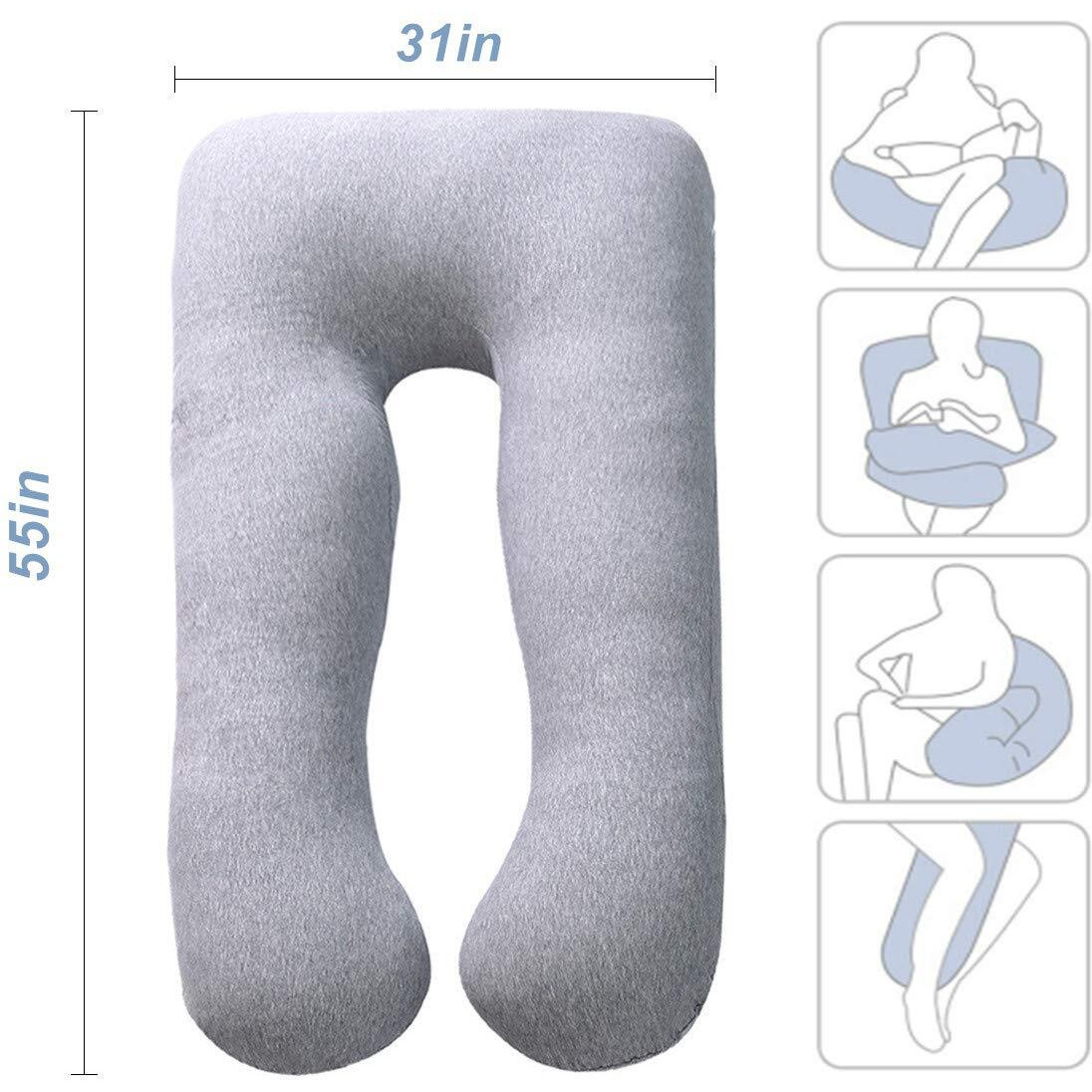 Moon Pine U Shaped Pregnancy Pillow, Maternity Full Body Pillow For Back, Legs And Belly Support, Sleeping Pillow For Pregnant Women And Side Sleepers With Removable Cover (Blue Grey)