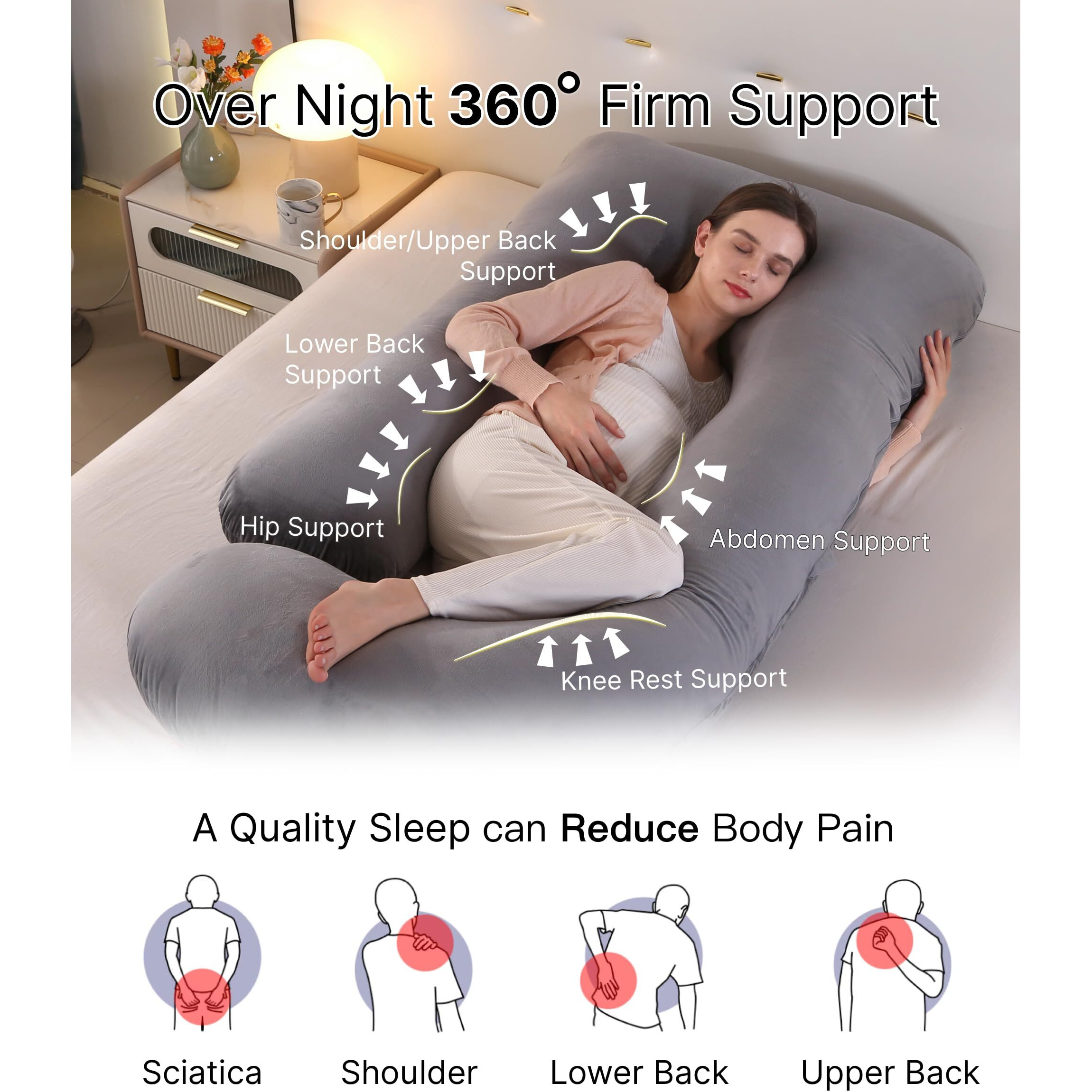 Allopera Pregnancy Pillow, Full Body Maternity Pillow 57 Inch, With Removable Washable Cover - Support For Legs, Back, Neck, Shoulder, Hips, Belly For Pregnent Women, Jersey Knit Cotton (Dark Grey)