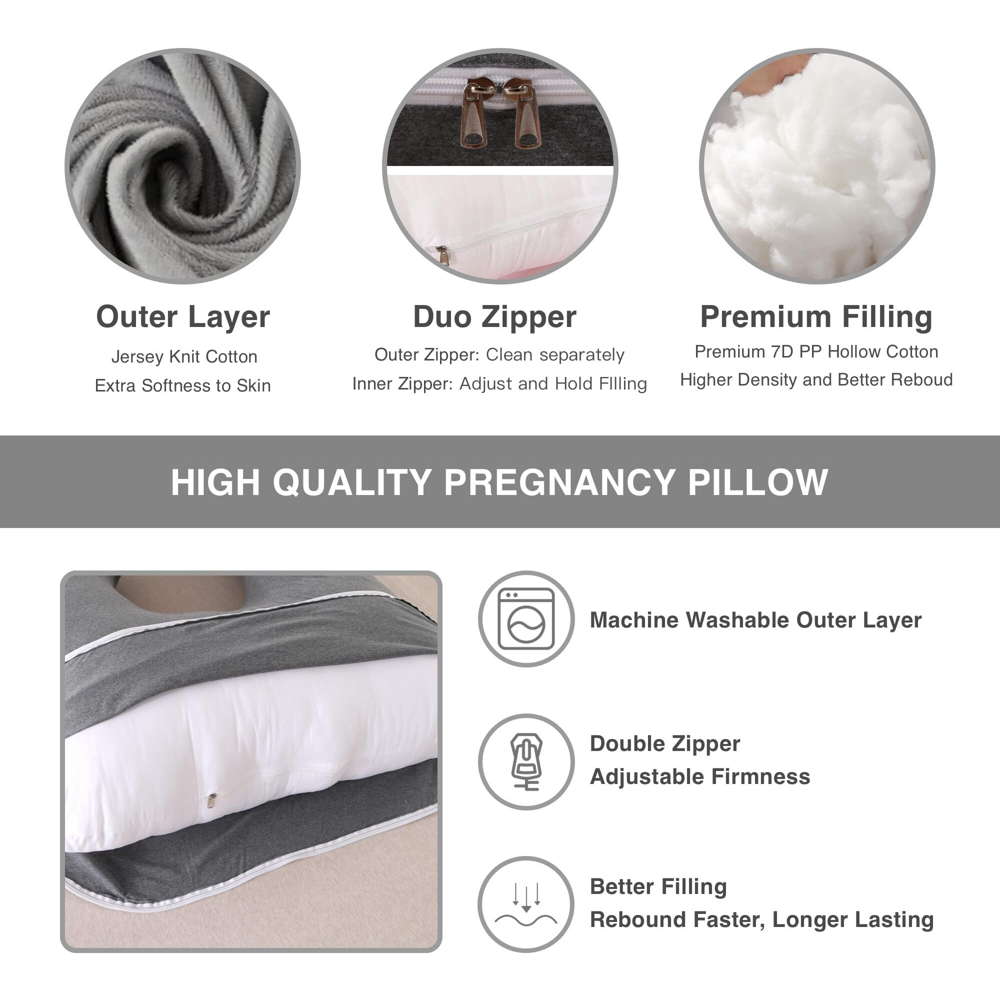 Allopera Pregnancy Pillow, Full Body Maternity Pillow 57 Inch, With Removable Washable Cover - Support For Legs, Back, Neck, Shoulder, Hips, Belly For Pregnent Women, Jersey Knit Cotton (Dark Grey)