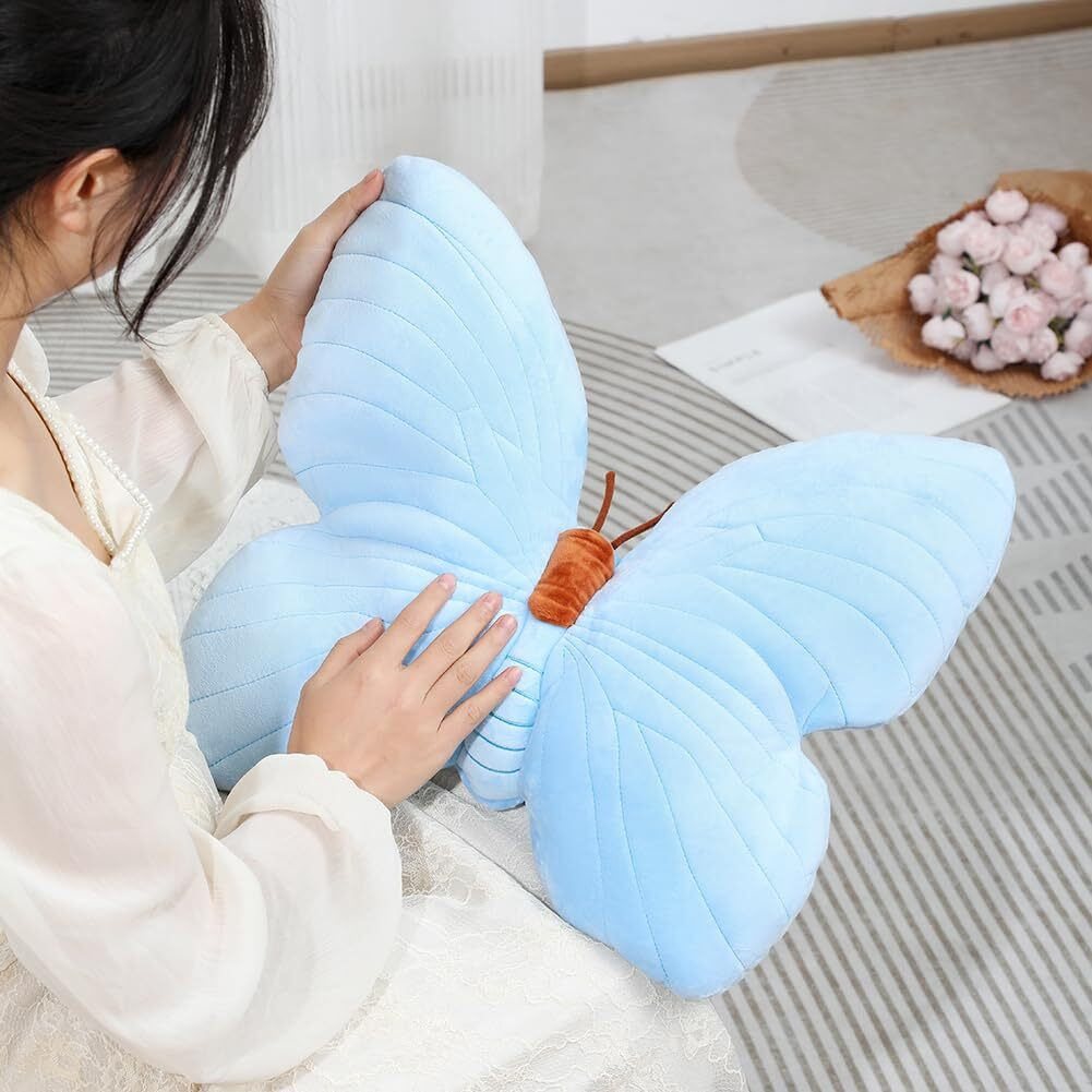 Labauxite Butterfly Shaped Throw Pillow, Soft Butterfly Stuffed Seat Cushion Pad, Plush Pillow Velvet Decorative Animal Pillow For Couch Living Room Bed (Blue)