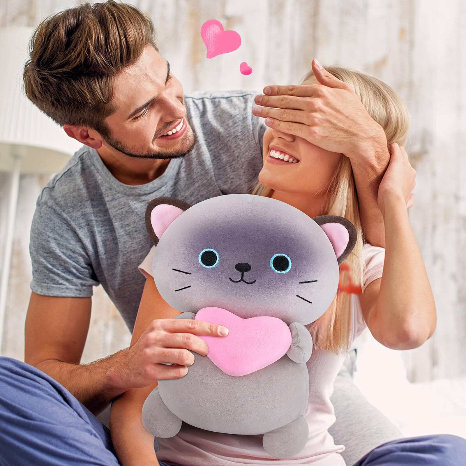 Achwishap Cat Stuffed Animal,Siamese Cat Plush With Love Heart,14    Siamese Cats Plush Toys,Cute Plushies Soft Cats Plushy Kawaii Plushie Huggging Pillow,Cuddly Animal Body Pillow For Kids Adults(Gray)