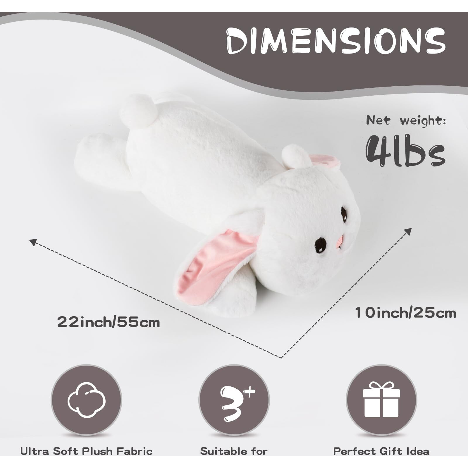 Ffxiong 22 Inch 4 Lbs Bunny Weighted Stuffed Animals For Anxiety Soft Body Pillow Cute Doll Rabbit Large Plush Animal Toy Gifts For Adults Kids Girl Boy Birthday Valentines
