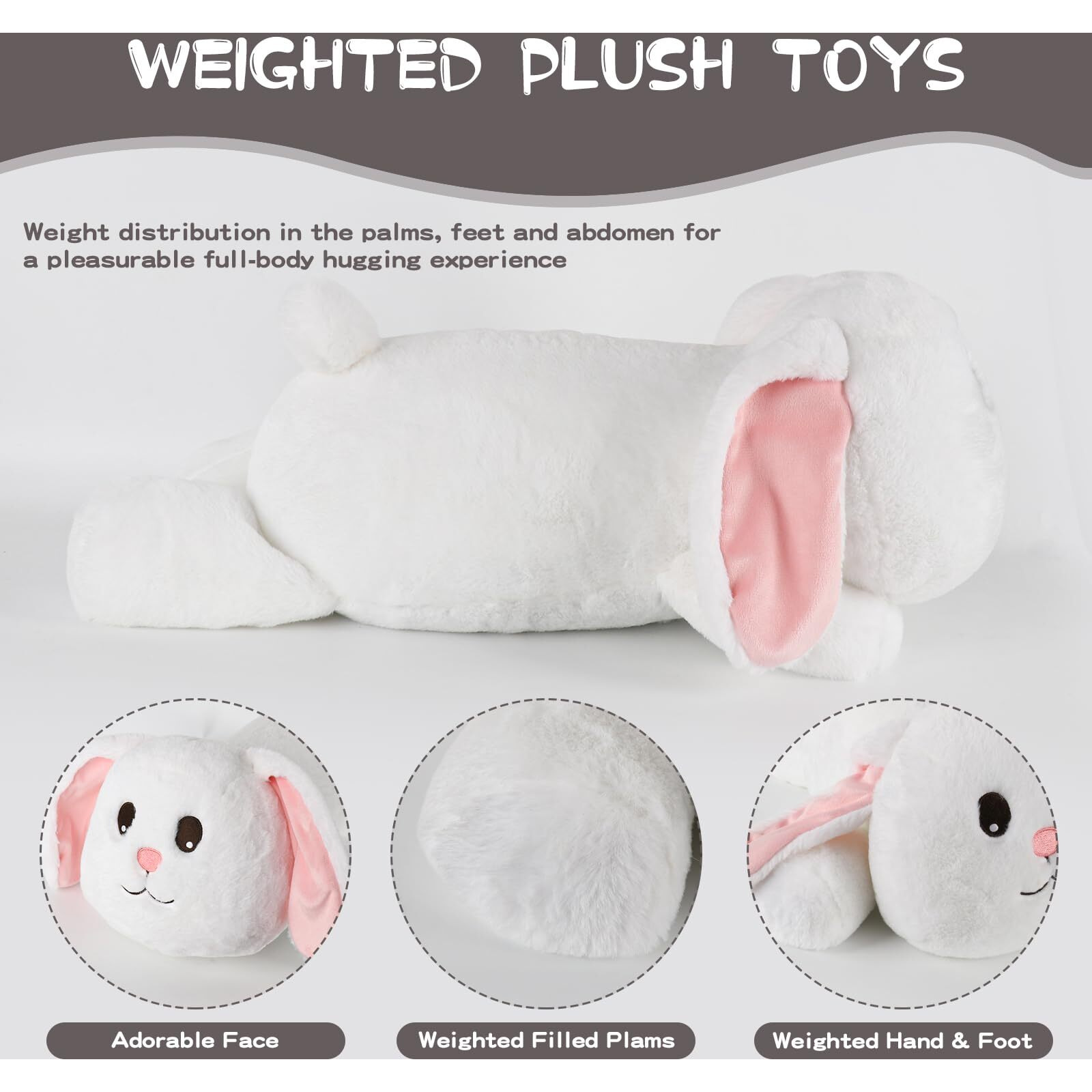 Ffxiong 22 Inch 4 Lbs Bunny Weighted Stuffed Animals For Anxiety Soft Body Pillow Cute Doll Rabbit Large Plush Animal Toy Gifts For Adults Kids Girl Boy Birthday Valentines