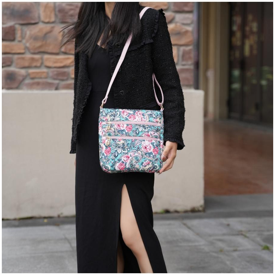 MKF Collection Lainey Quilted Cotton Botanical Pattern Women Crossbody by Mia k