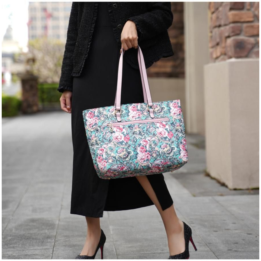 MKF Collection Hallie Quilted Cotton Botanical Pattern Women Tote Bag by Mia k