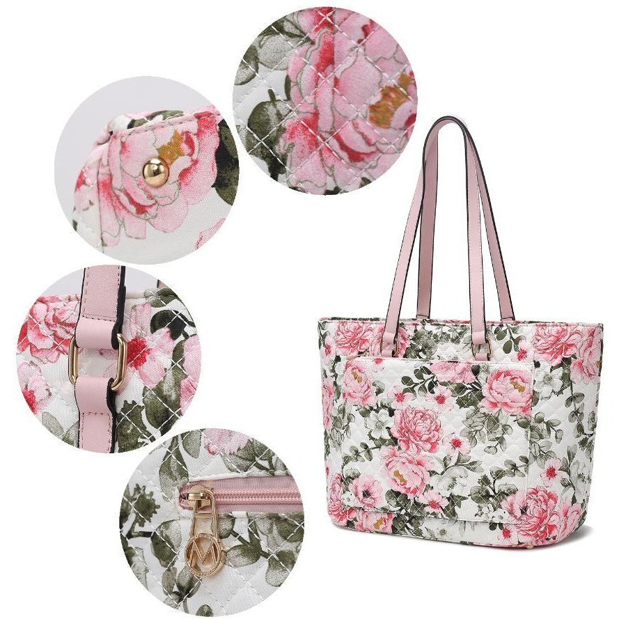 MKF Collection Hallie Quilted Cotton Botanical Pattern Women Tote Bag by Mia k