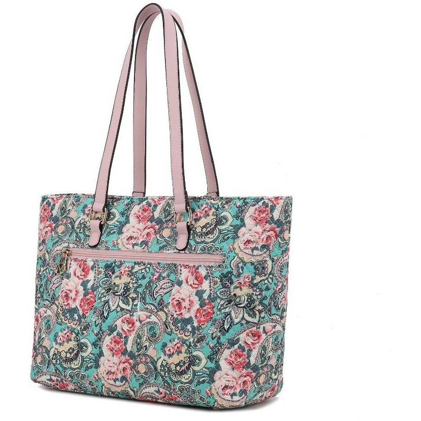 MKF Collection Hallie Quilted Cotton Botanical Pattern Women Tote Bag by Mia k