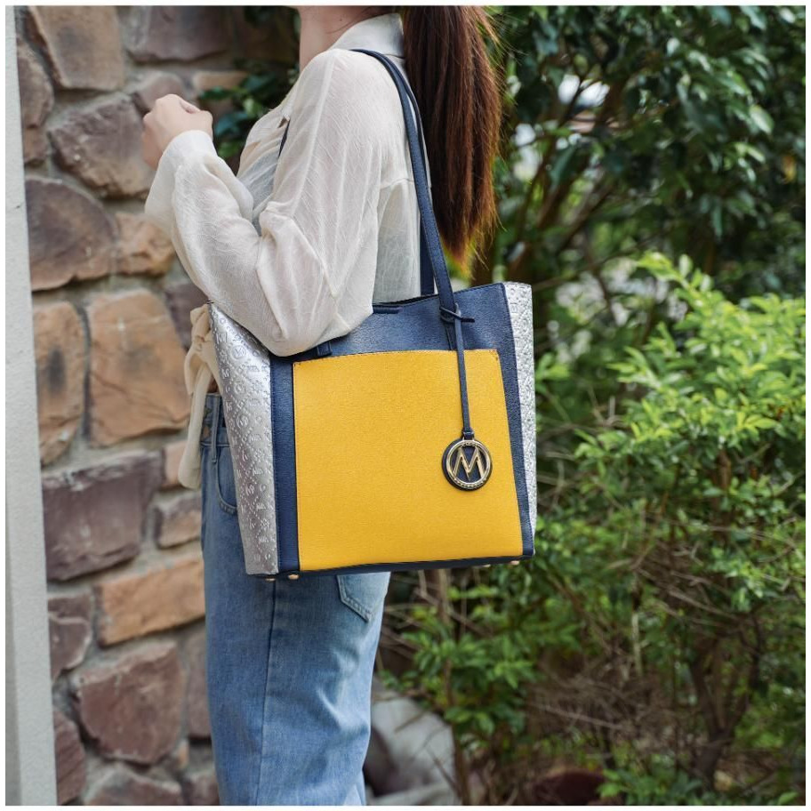 MKF Collection Leah Vegan Leather color block Women Tote Bag by Mia k