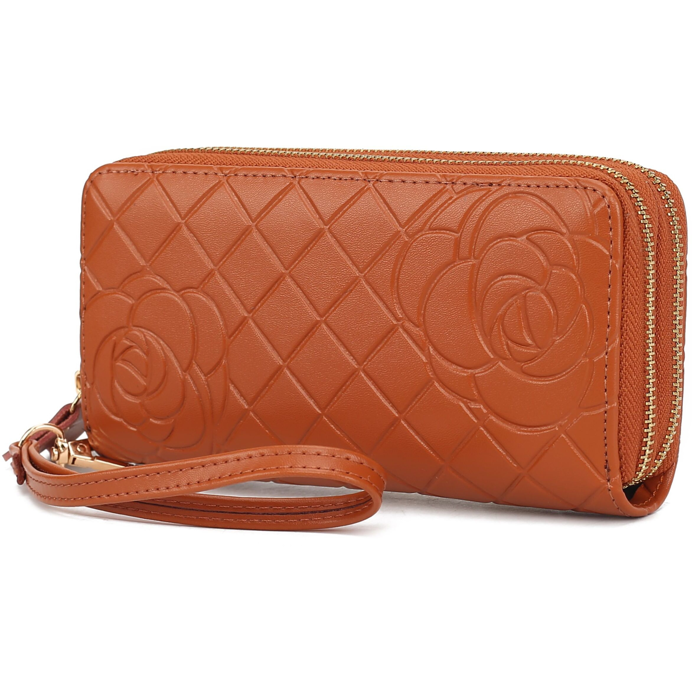 MKF Collection Honey Genuine Leather Quilted Flower Embossed Women Wristlet Wallet by Mia K