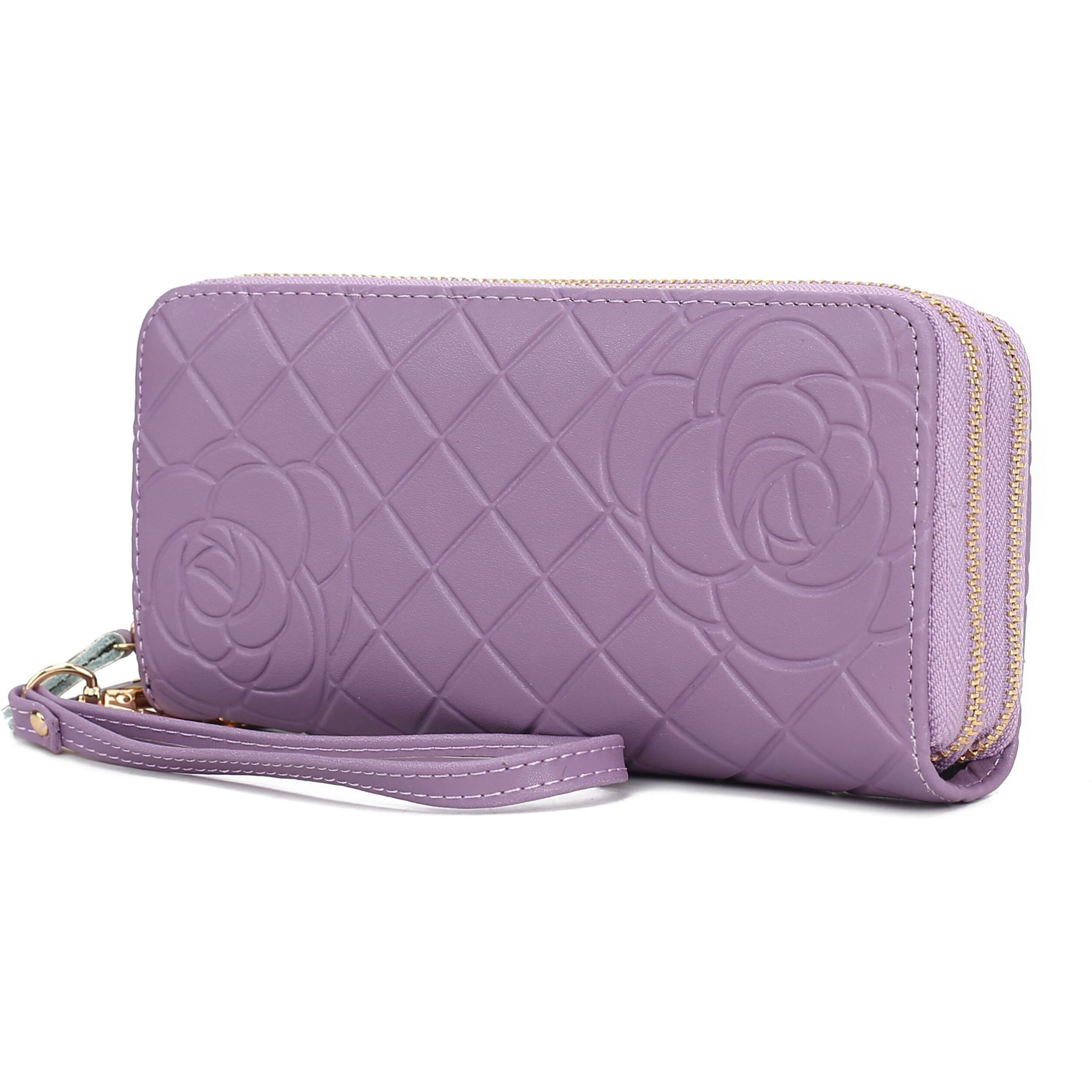 MKF Collection Honey Genuine Leather Quilted Flower Embossed Women Wristlet Wallet by Mia K