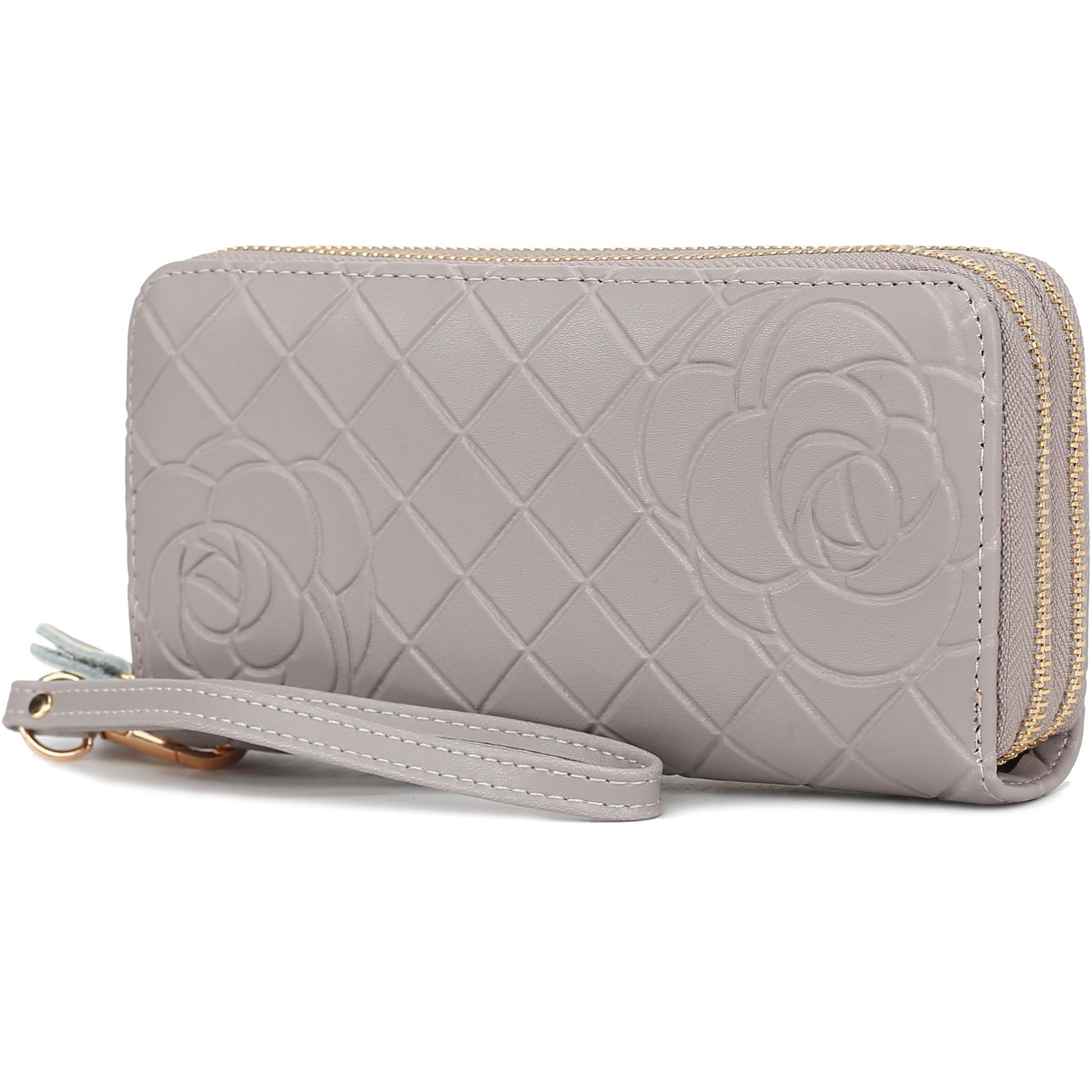 MKF Collection Honey Genuine Leather Quilted Flower Embossed Women Wristlet Wallet by Mia K