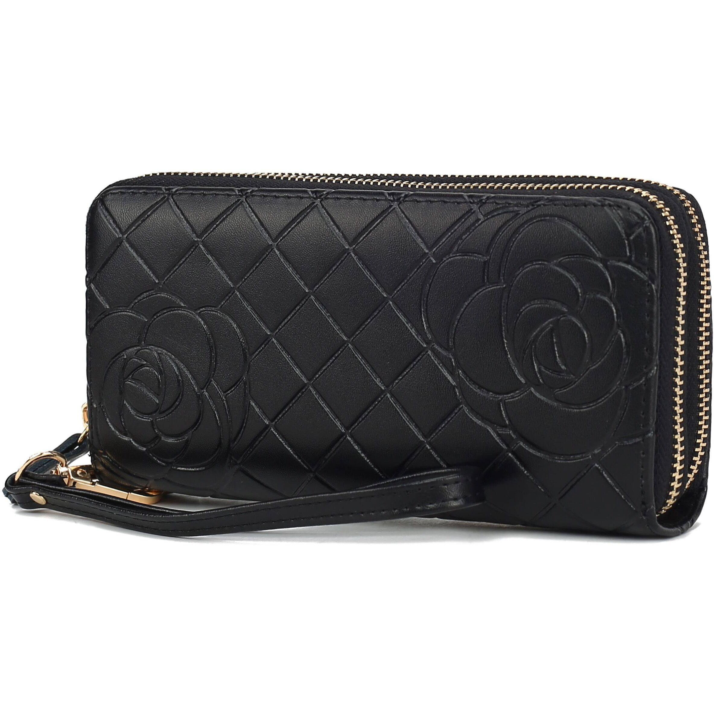 MKF Collection Honey Genuine Leather Quilted Flower Embossed Women Wristlet Wallet by Mia K