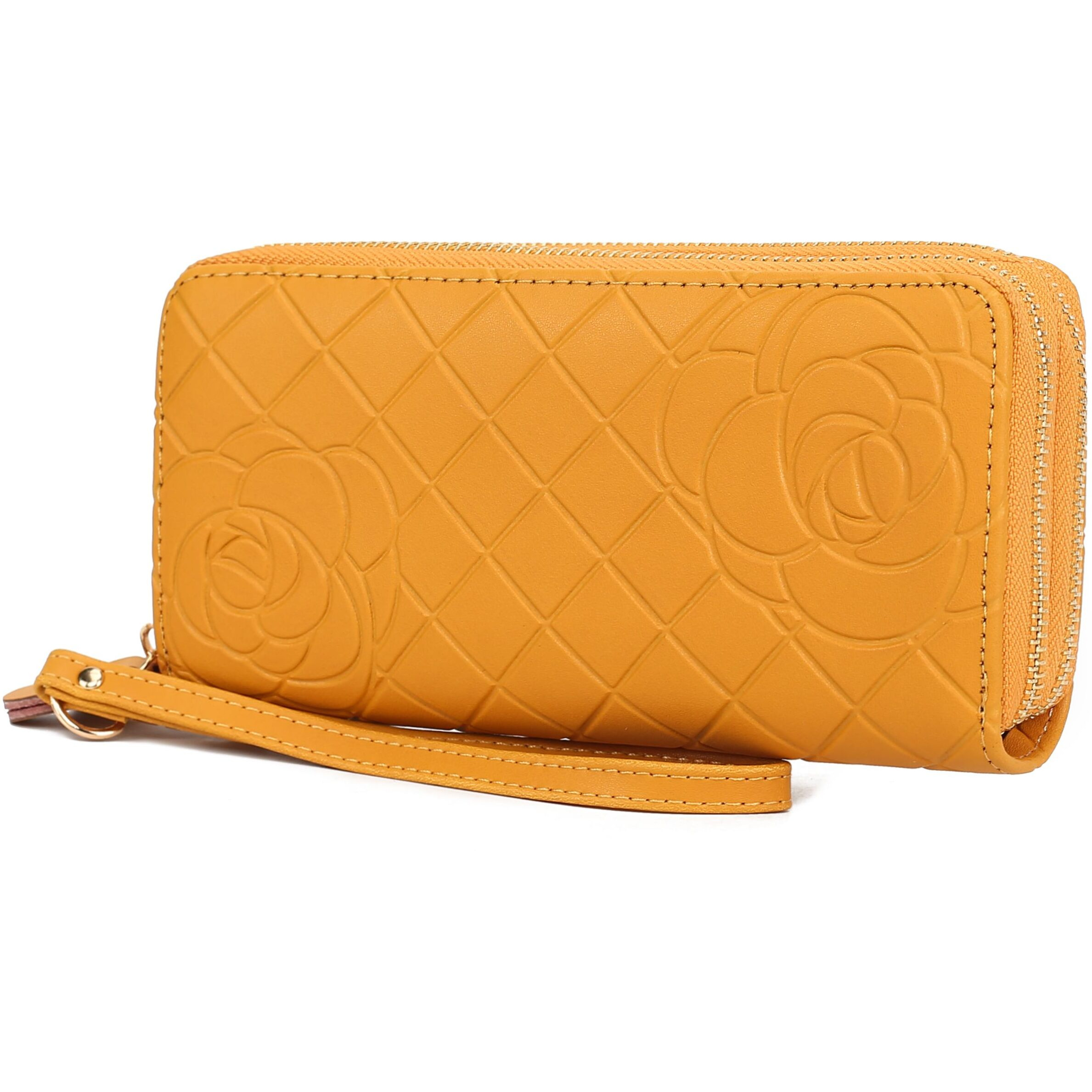MKF Collection Honey Genuine Leather Quilted Flower Embossed Women Wristlet Wallet by Mia K