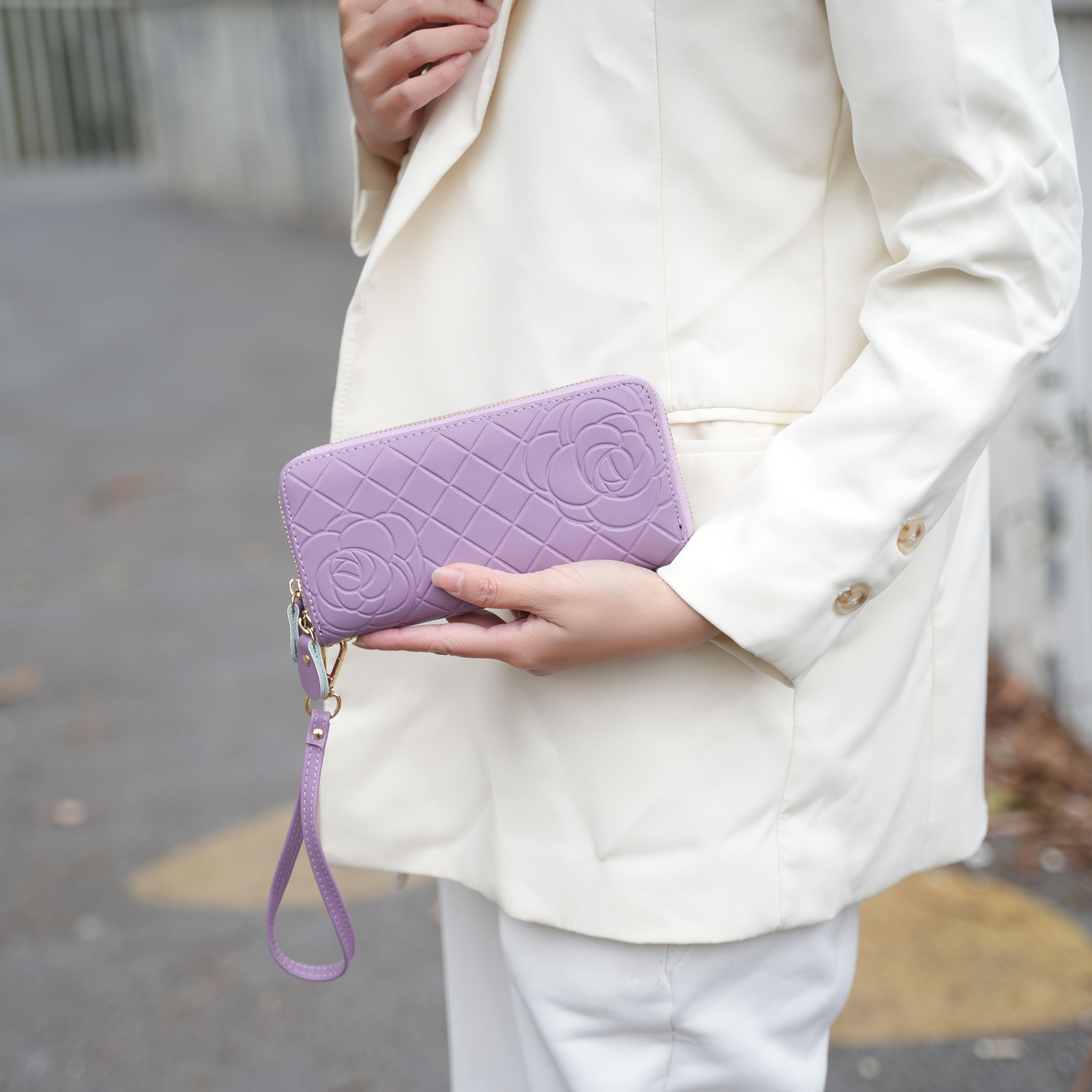 MKF Collection Honey Genuine Leather Quilted Flower Embossed Women Wristlet Wallet by Mia K