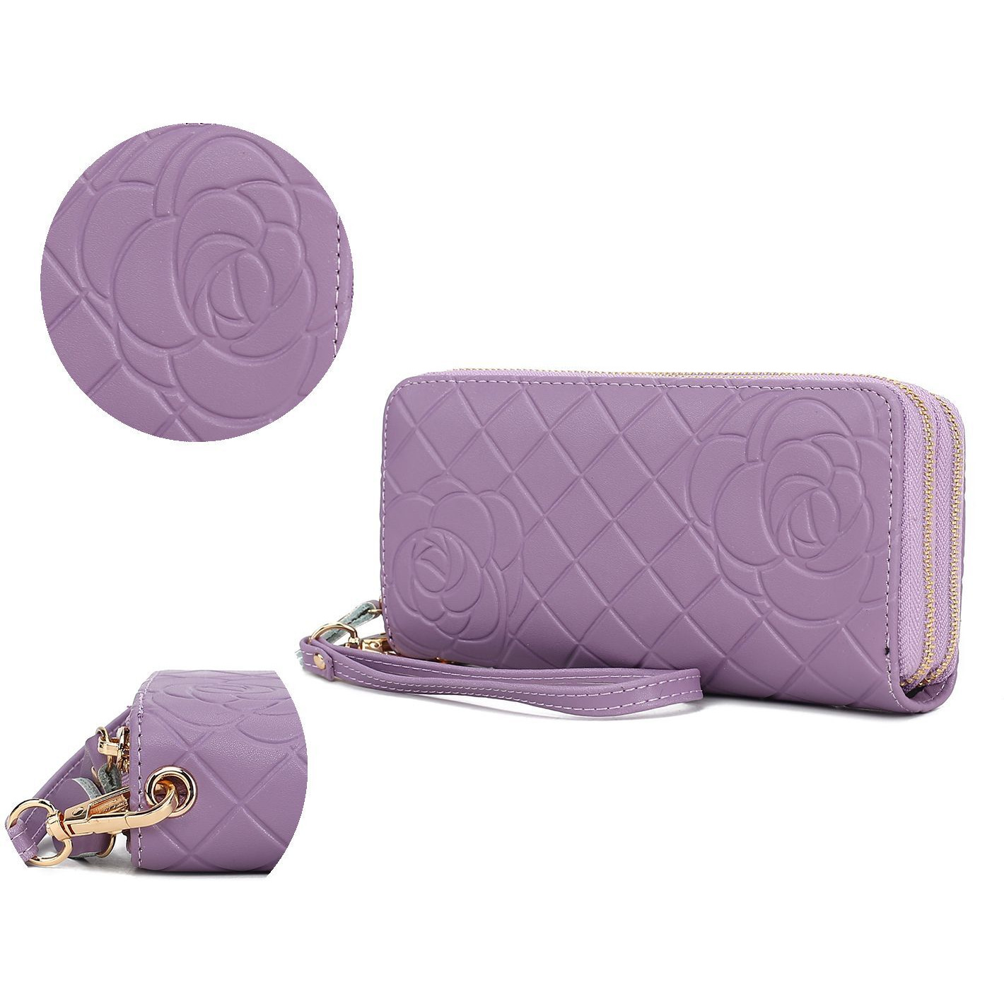 MKF Collection Honey Genuine Leather Quilted Flower Embossed Women Wristlet Wallet by Mia K