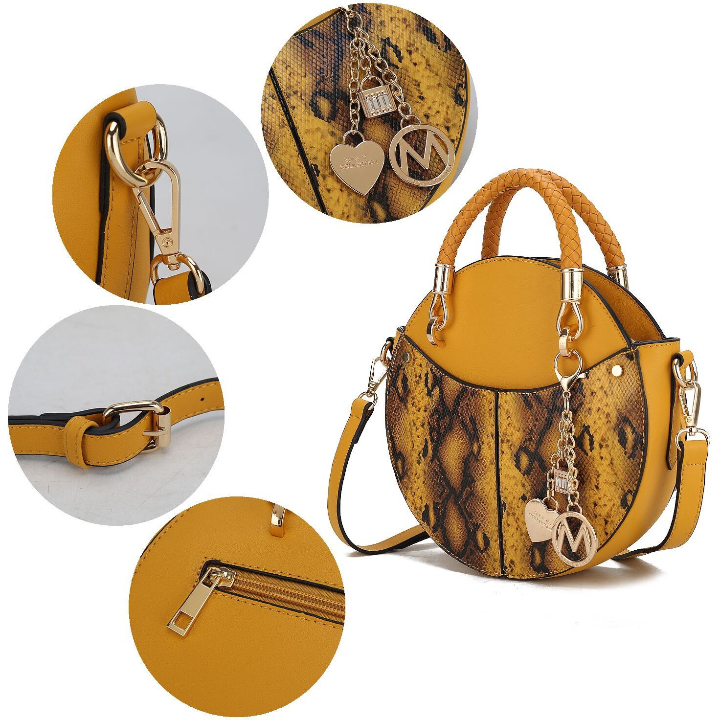 MKF Collection Camille Faux Snakeskin Vegan Leather Women Round Crossbody Bag by Mia K