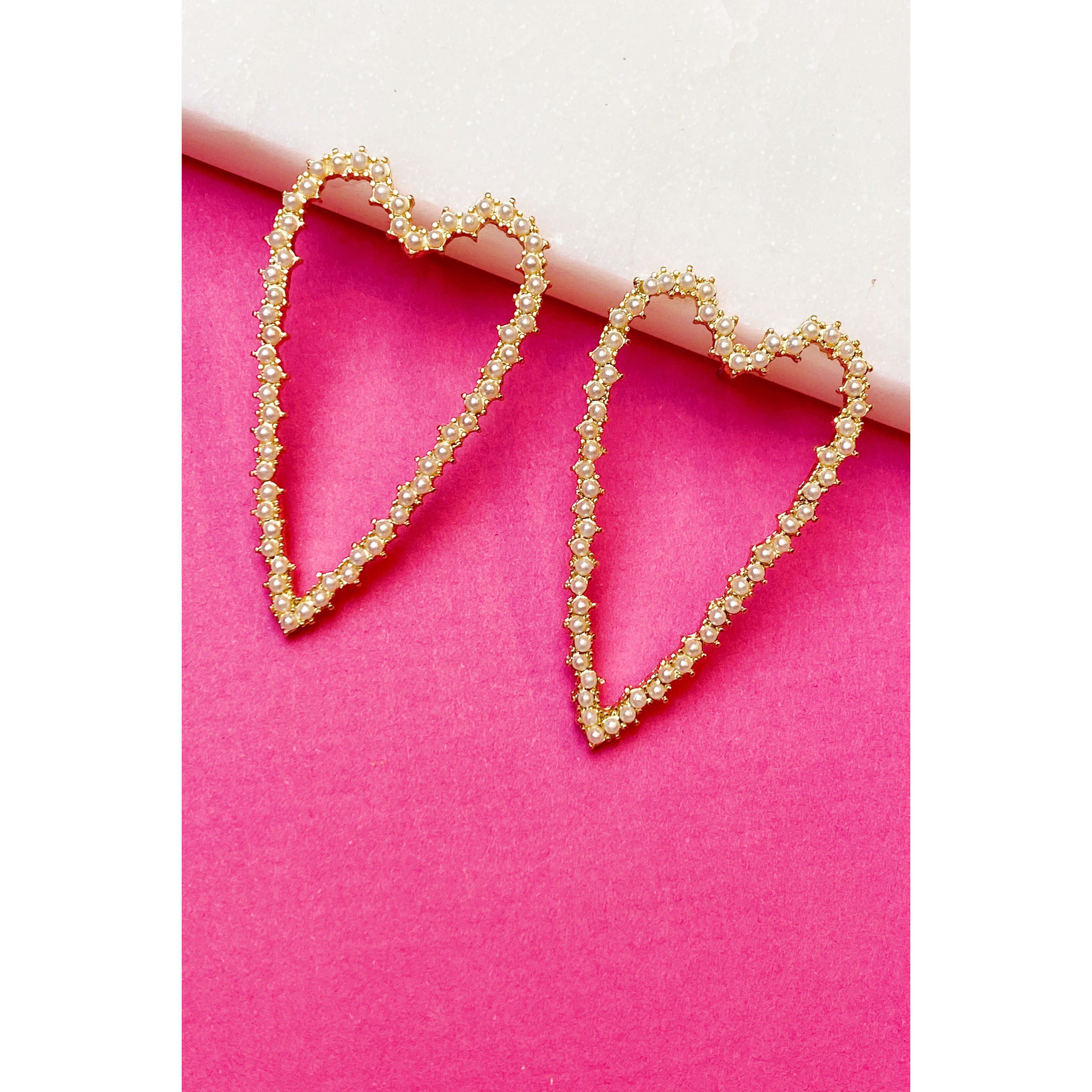 Pearl Encrusted Heart Earrings