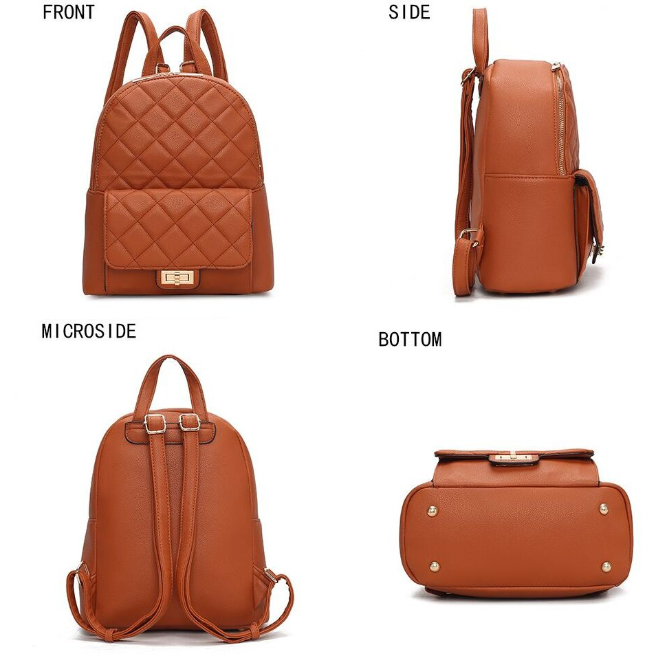 MKF Collection Dimitria Quilted and Smooth Women Backpack, Bookbag Purse Handbag Travel Daypack Bag By Mia K