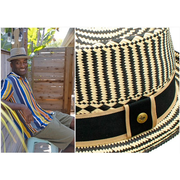 Mazatlan Toyo Straw Tear Drop Crown Band Pin Fedora Hat