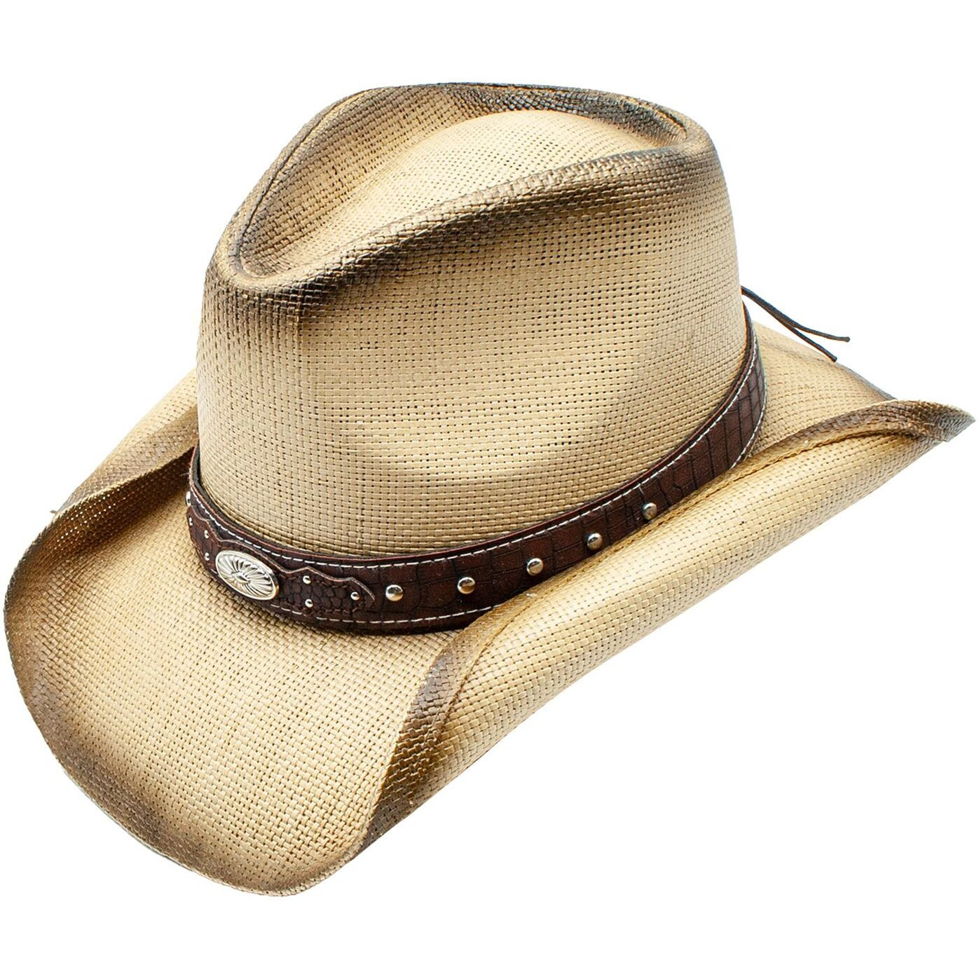 Ginger Toyo Straw Upturned Brim Band Cowboy Drifter Hat