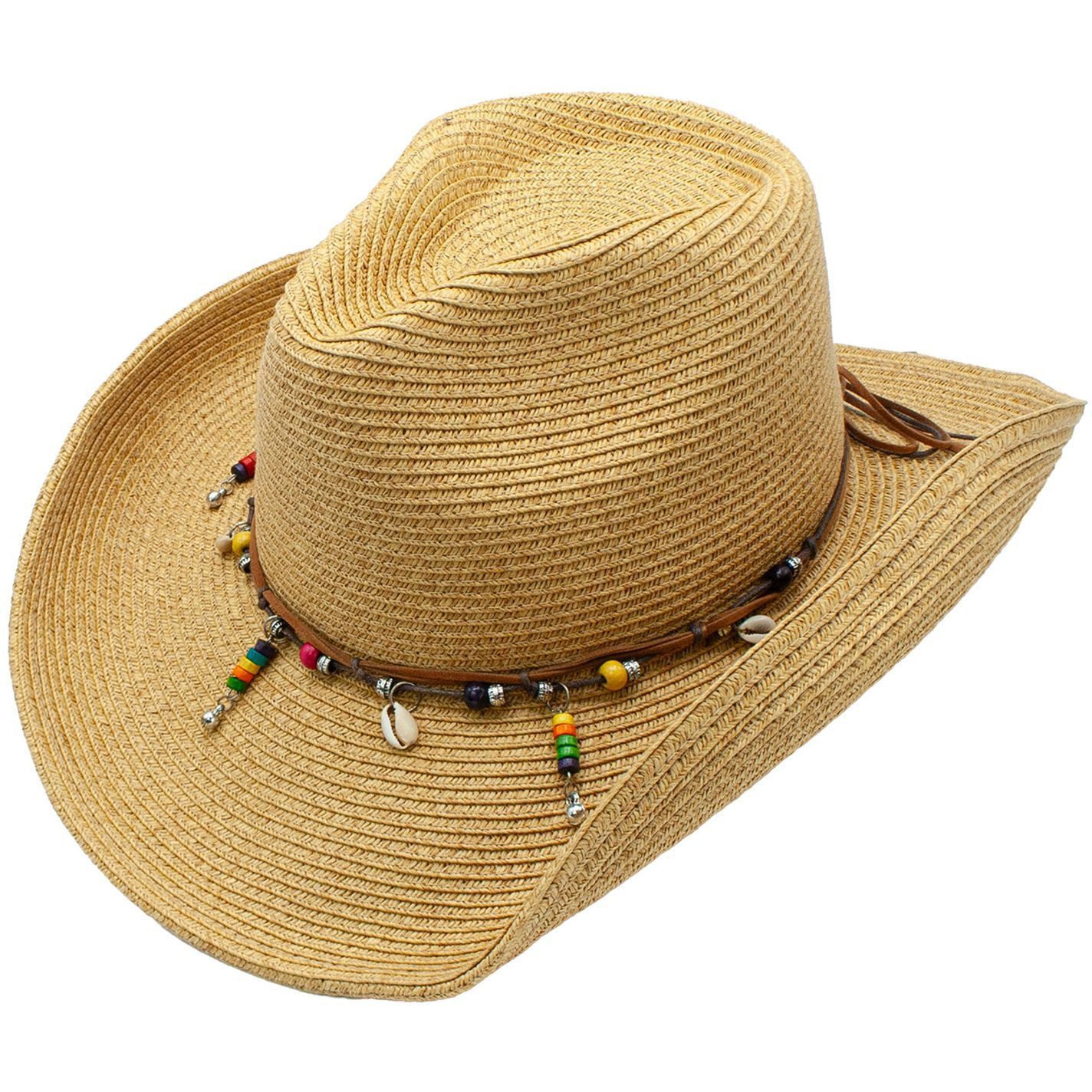 Makahiki Toyo Straw Beaded Adjustable Cowboy Drifter Hat