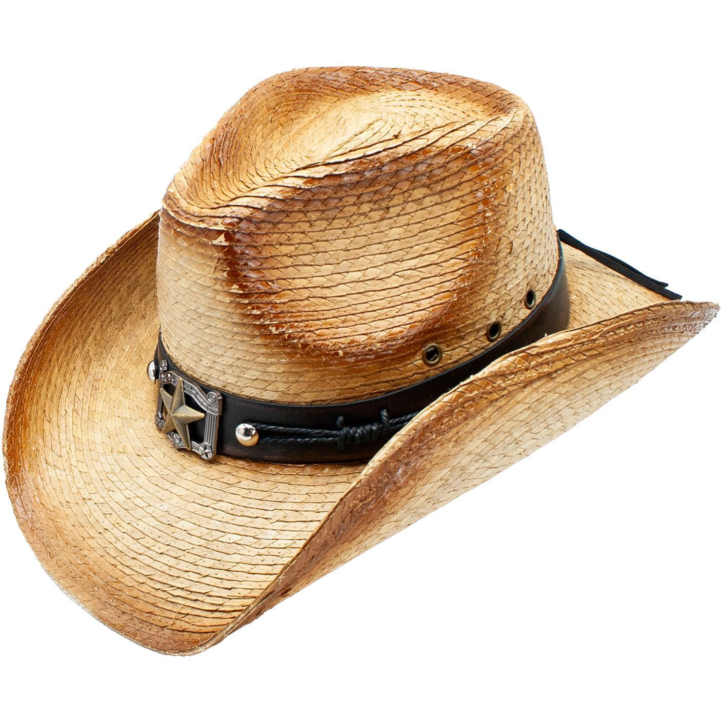 Peso Straw Star Buckle Leather Studded Drifter Cowboy Hat
