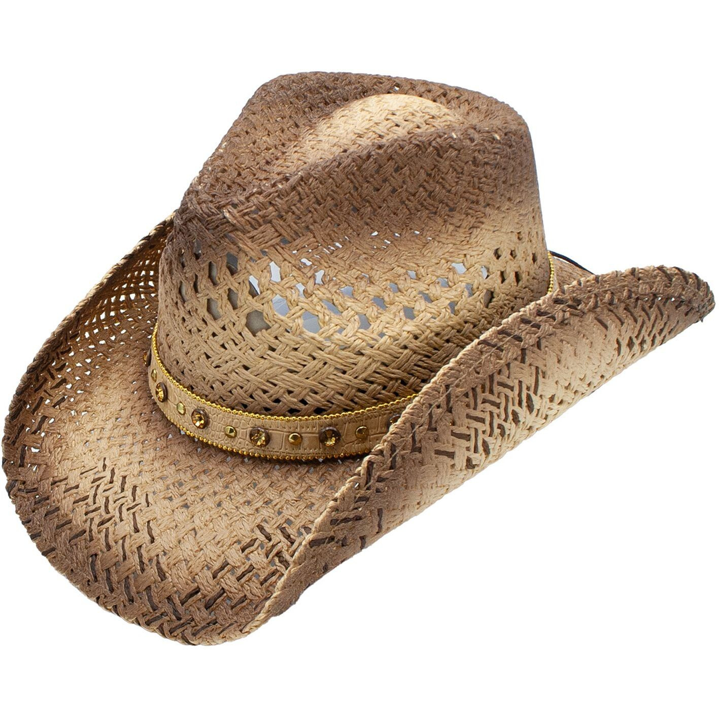 Webb Straw Woven Rhinestone Cowboy Western Drifter Hat