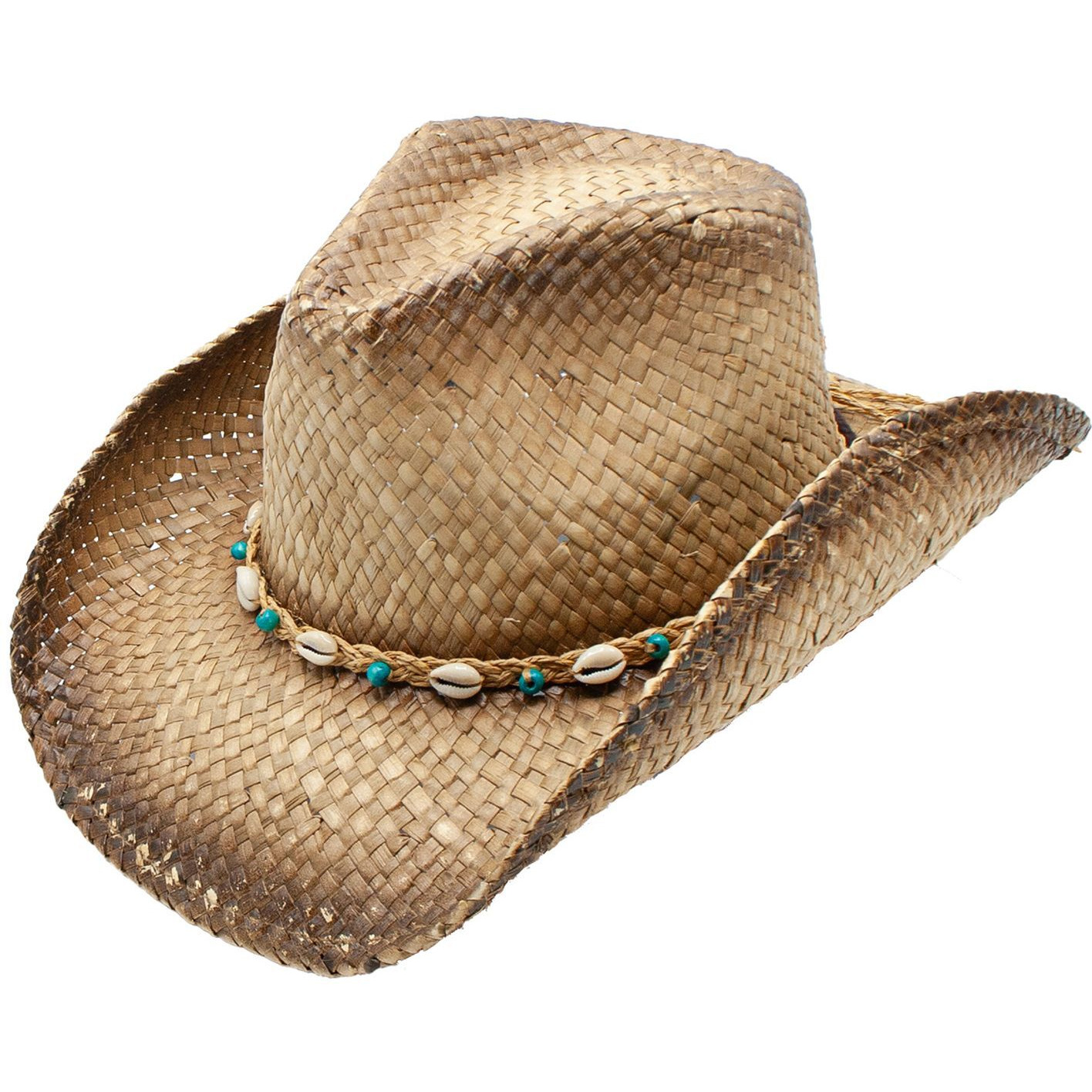 Coco Peanut Straw Sea Shells Band Drifter Cowboy Hat