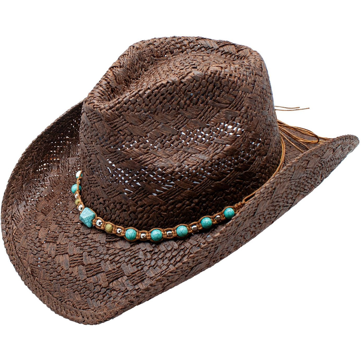 Tizoc Toyo Straw Blue Beaded Band Western Drifter Cowboy Hat