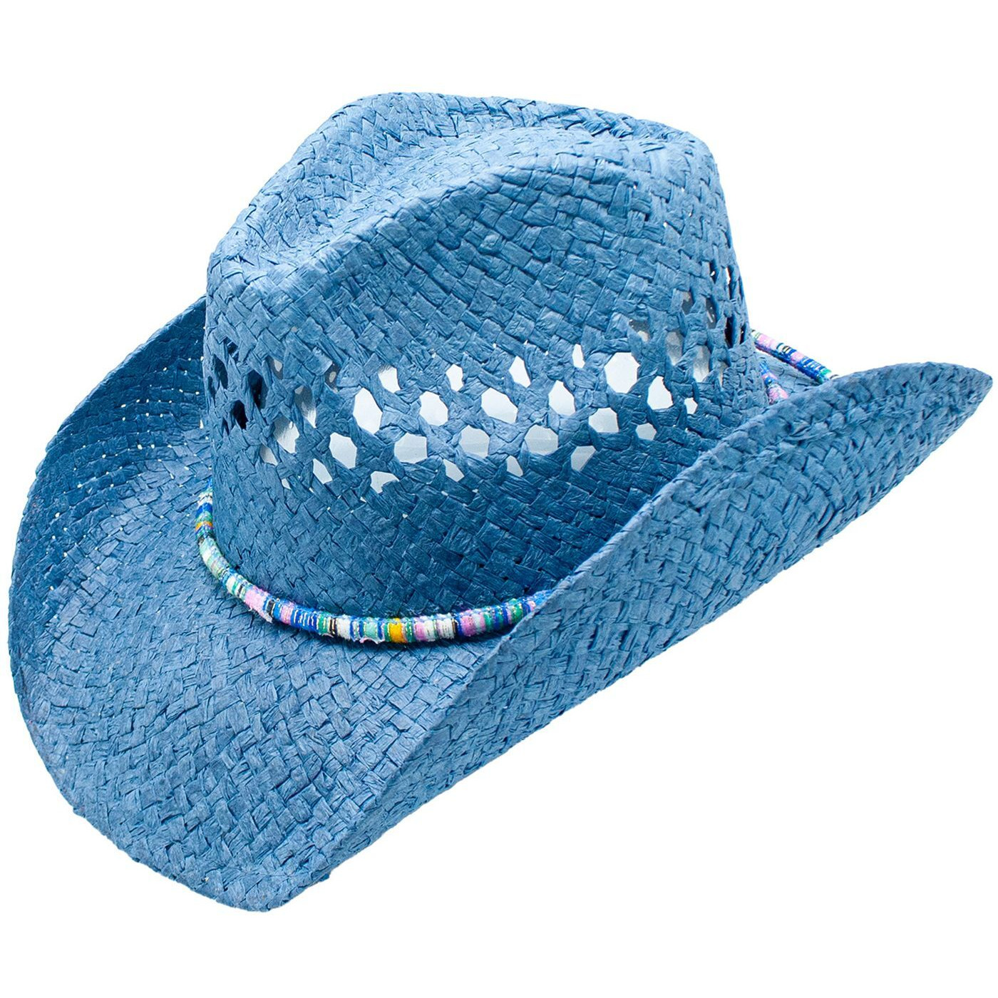 Andes Straw 3.5 Inch Brim Colorful Band Cowboy Drifter Hat