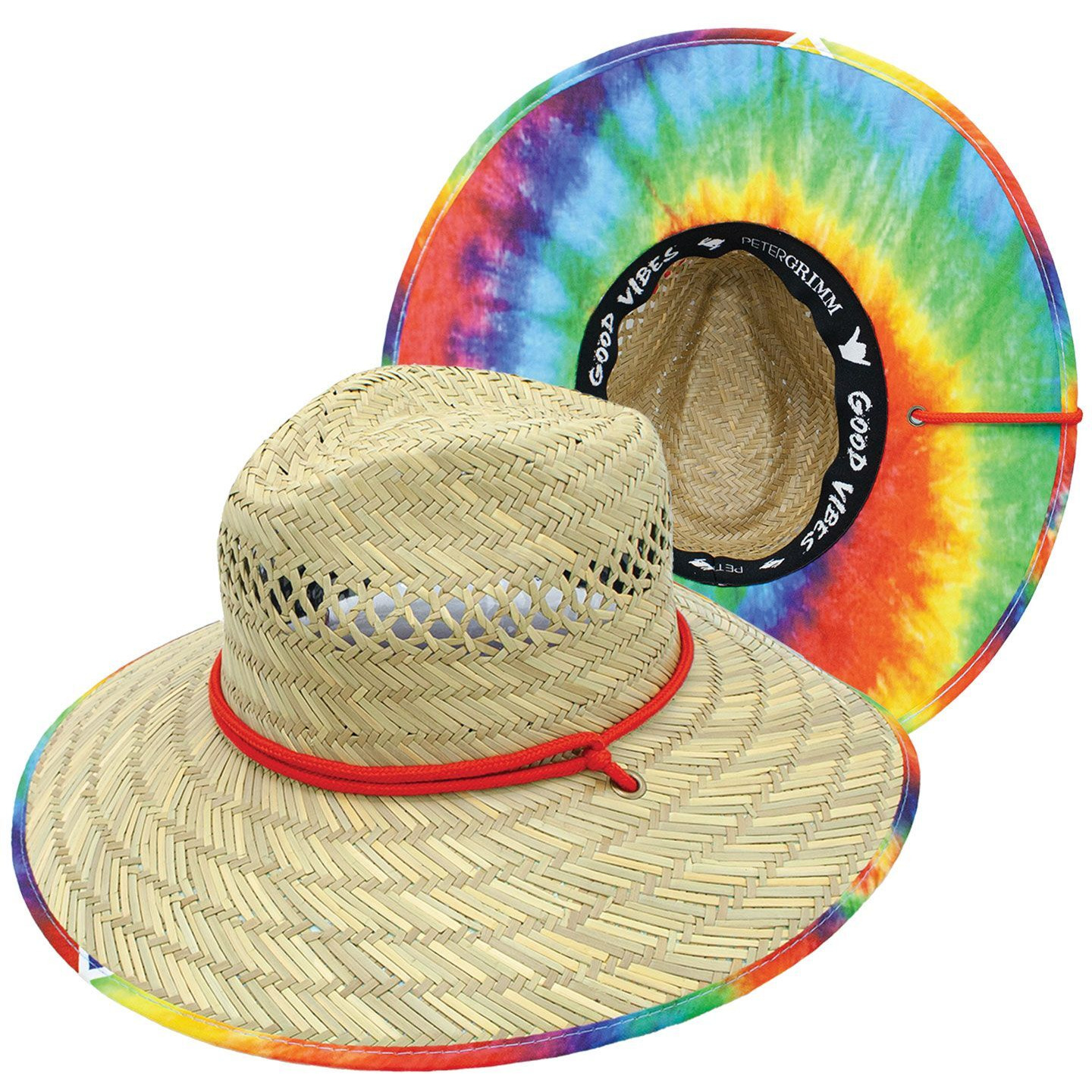 Jerry Straw Wide Brim Tie Dye Sun Lifeguard Hat