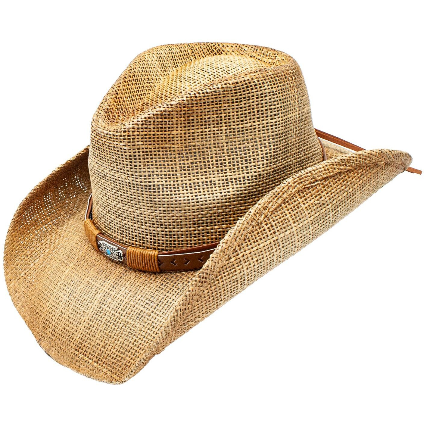 Cobra Straw Blue Buckle Wrapped Leather Drifter Cowboy Hat