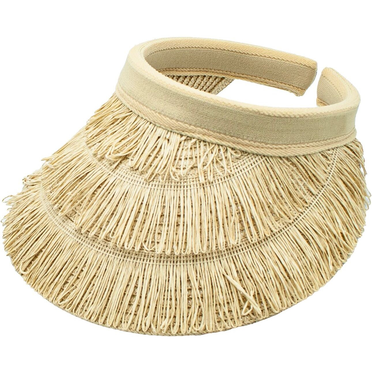 Paradise Straw Natural Palm Fringed Sun Visor Hat