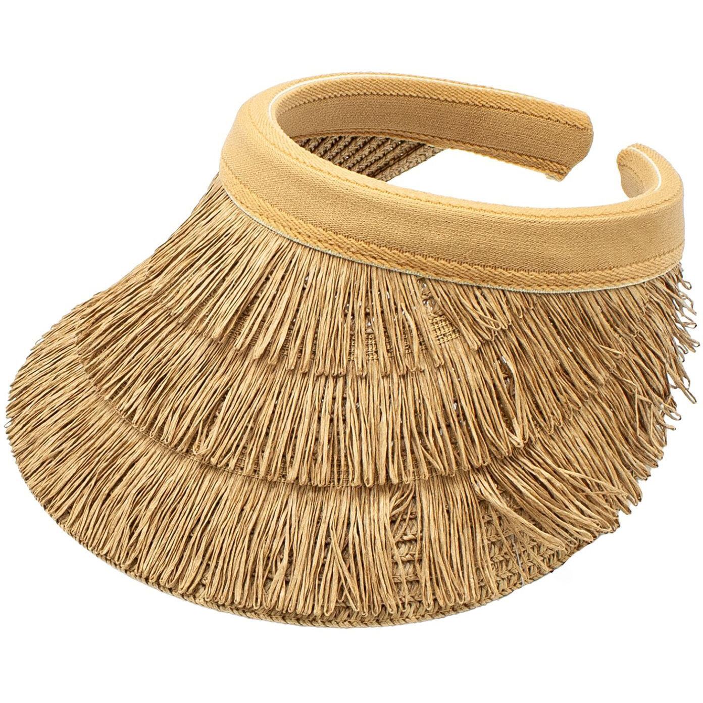 Paradise Straw Natural Palm Fringed Sun Visor Hat
