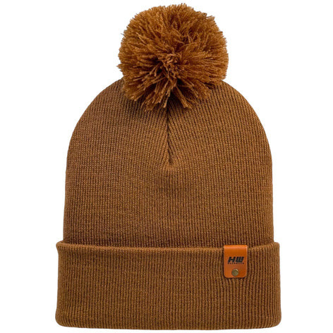 HAAKWEAR Pom Pom Beanie - Made in USA- Camel Brown