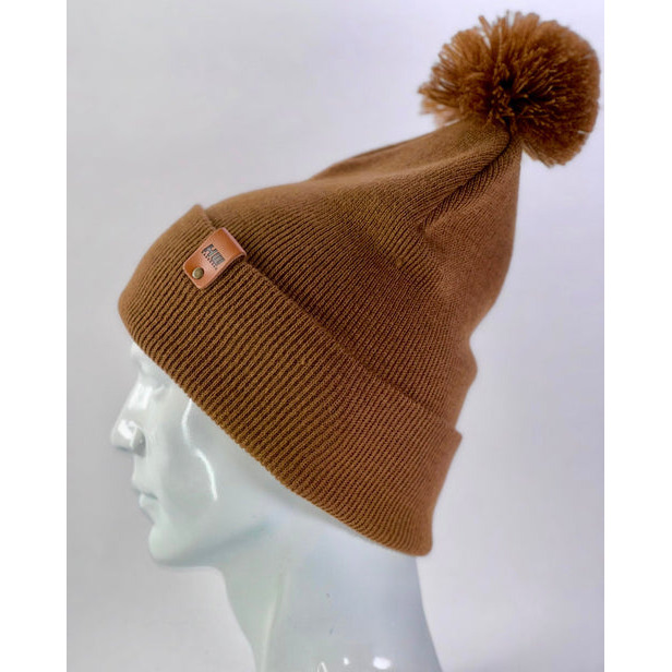 HAAKWEAR Pom Pom Beanie - Made in USA- Camel Brown