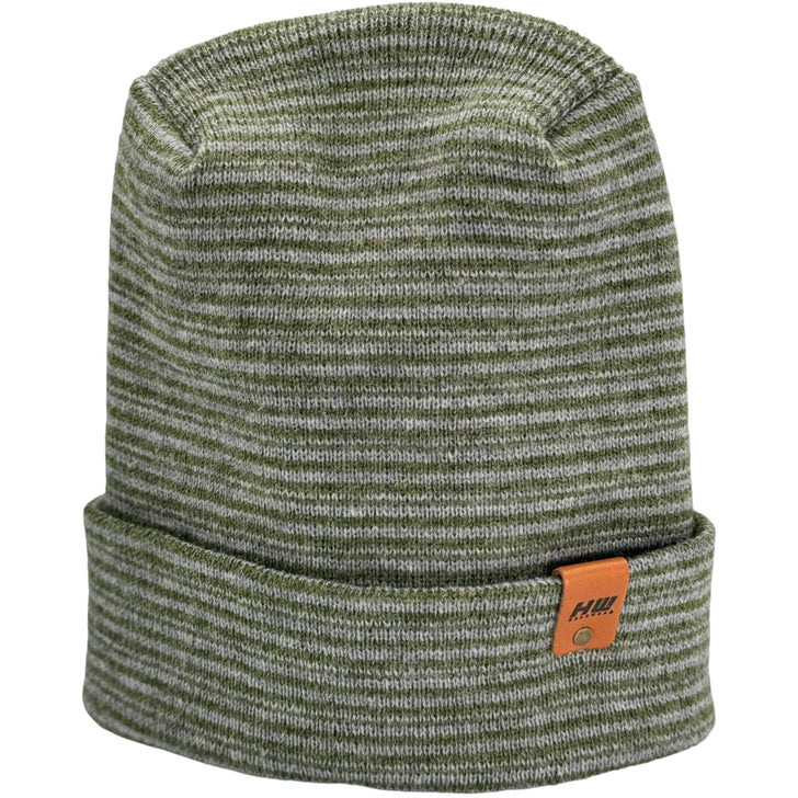Modern Theta Stitch Contrast Cuffed Beanie (Patent Pending Design)-Gray/Green, Made in USA