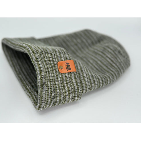 Modern Theta Stitch Contrast Cuffed Beanie (Patent Pending Design)-Gray/Green, Made in USA