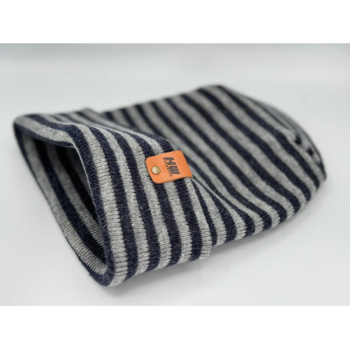 HAAKWEAR Theta Stitch RORO Cuffed Beanie (Patent Pending Design)-Gray/Blue, Made in USA