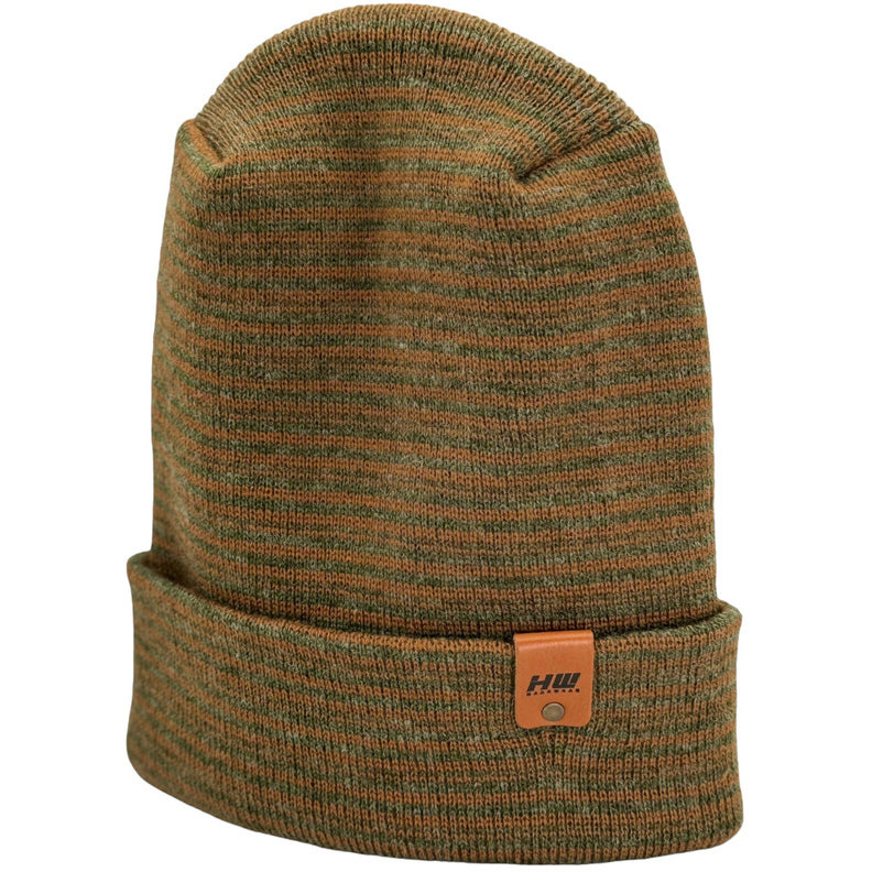 Modern Theta Stitch Contrast Cuffed Beanie (Patent Pending Design)-Green/Brown, Made in USA