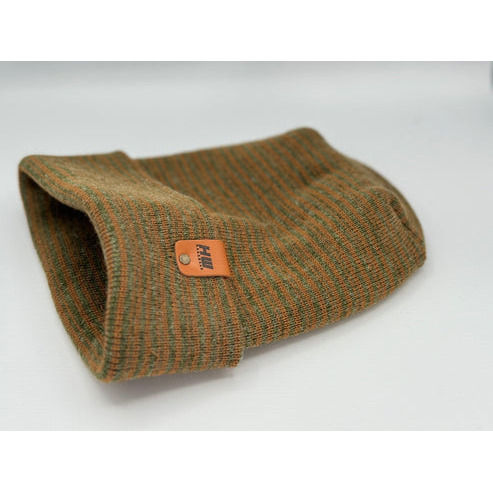 Modern Theta Stitch Contrast Cuffed Beanie (Patent Pending Design)-Green/Brown, Made in USA